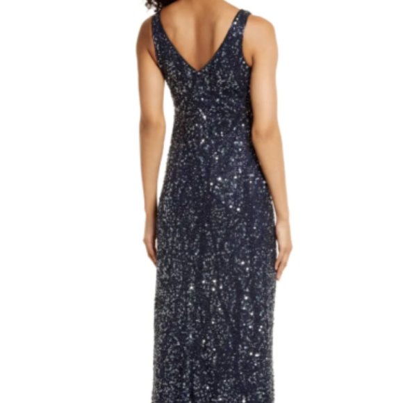 PISARRO NIGHTS SEQUIN & BEAD SLEEVELESS NAVY DRESS  sz 12 - Picture 3 of 9